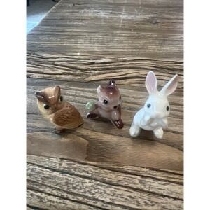 Vintage Hagen Renaker Miniature Chipmunk, Owl, Bunny Rabbit Lot 3